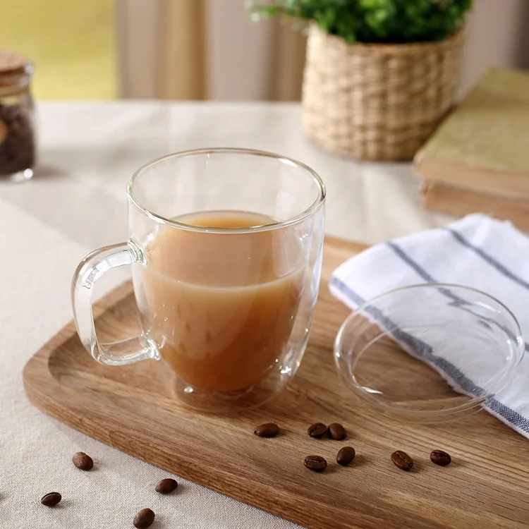 
12 18 oz clear tea latte cappuccino mugs with handle double layer glass cup 