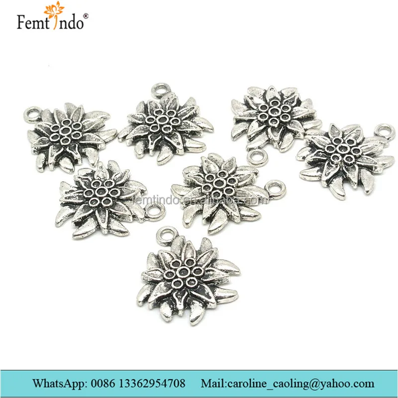 Wholesale German Dirndl Antique Silver Edelweiss Flower Charms Pendants Beads For Jewelry Making Findings Charm for Oktoberfest