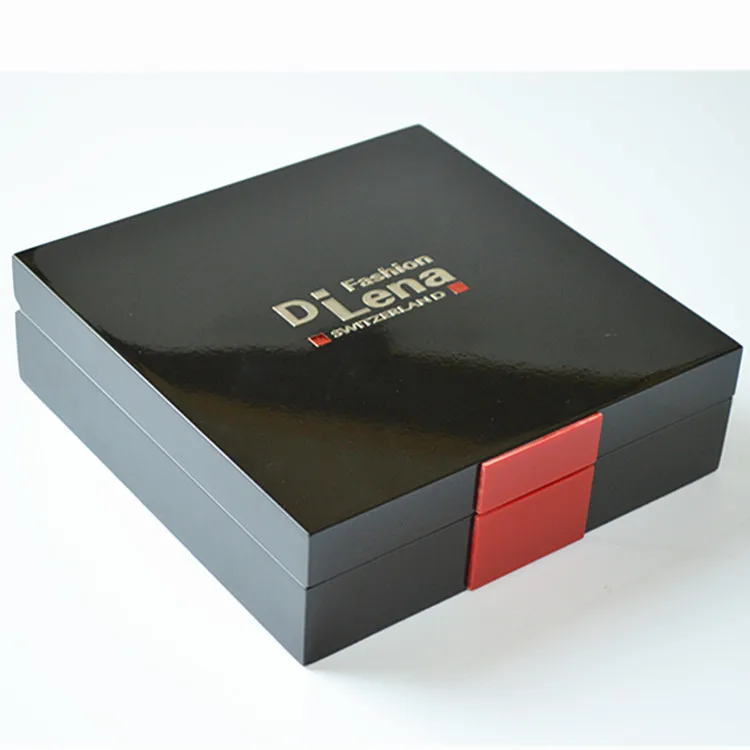High End Glossy Lacquer Painting Luxury logo With SIlk Lining Wooden Packaging Gift box
