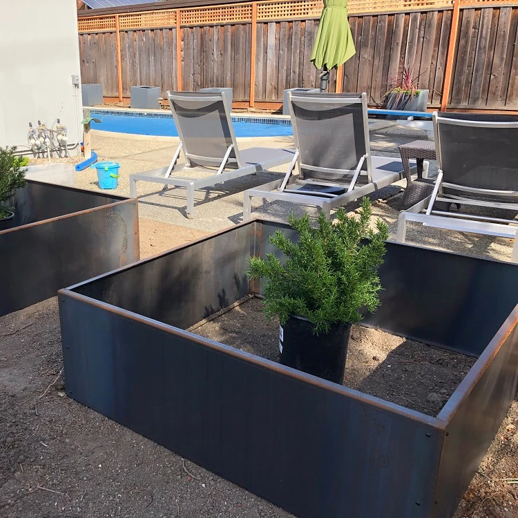Decorative corten steel raised garden beds