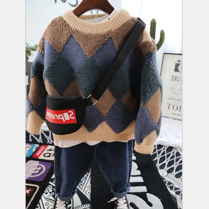 
YY10129B Wholesale fashion diamond pattern pullover kids boys 100% pure cashmere argyle sweater 
