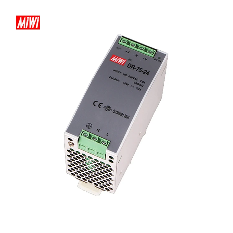 OEM DR-75-24 24V 3.2a 75W industrial din rail power supply, 24 volt dc power supply