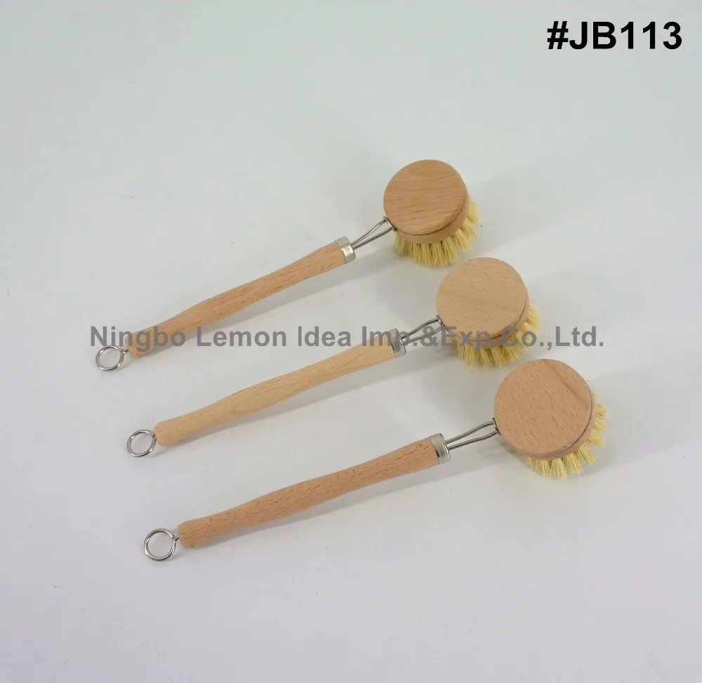 
customized natural bamboo wooden kitchen dish brush with tampico brush refill head 