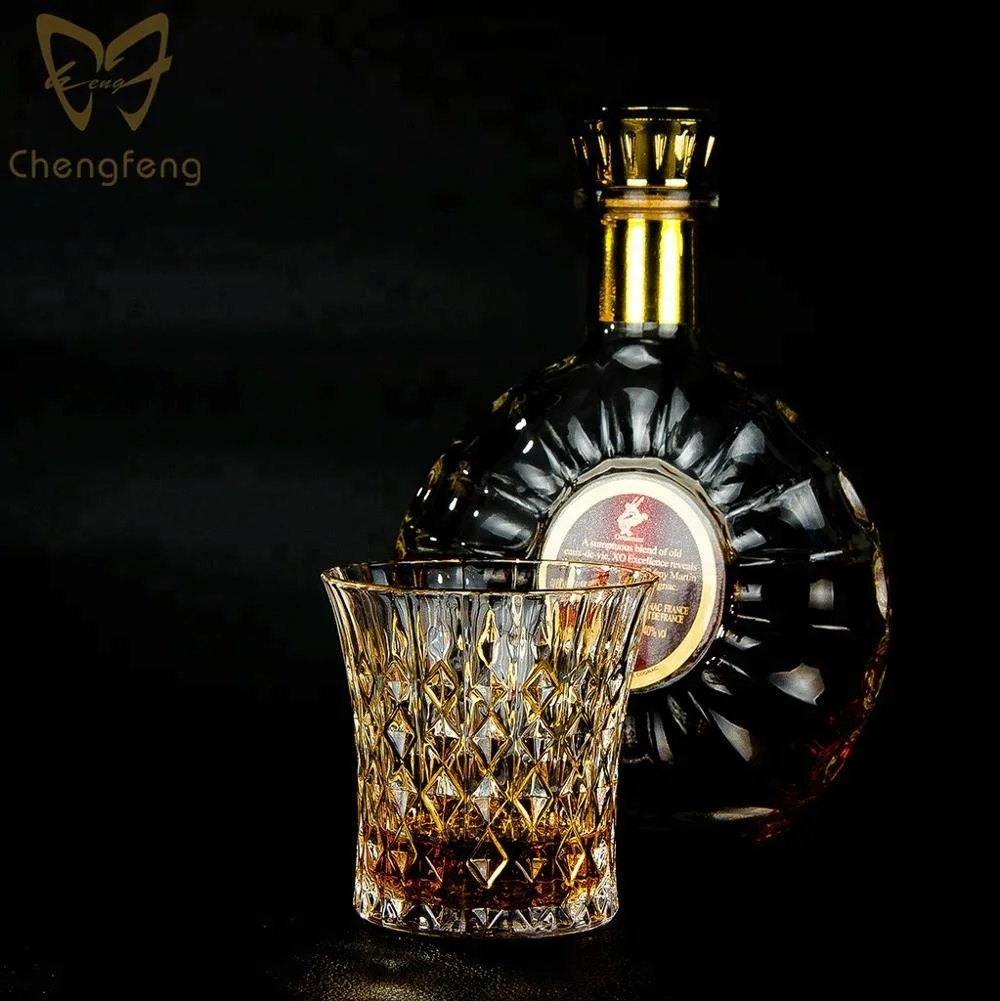 8oz Personalised Glass Gold Rim Whiskey Gin Hard Liquor Glass OEM Custom Print