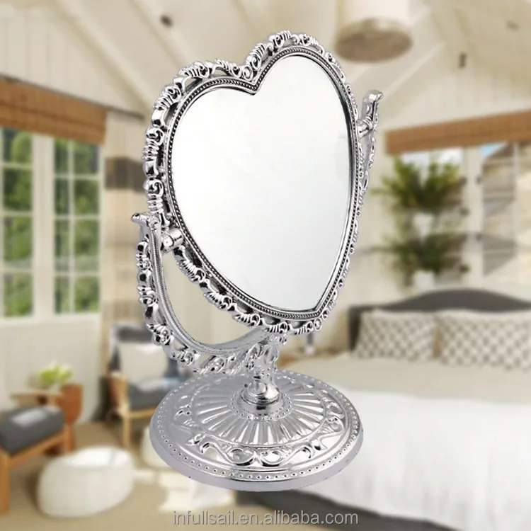 
double sides heart-shaped magniying cosmetic mirror high quality free standing desktop mirror 
