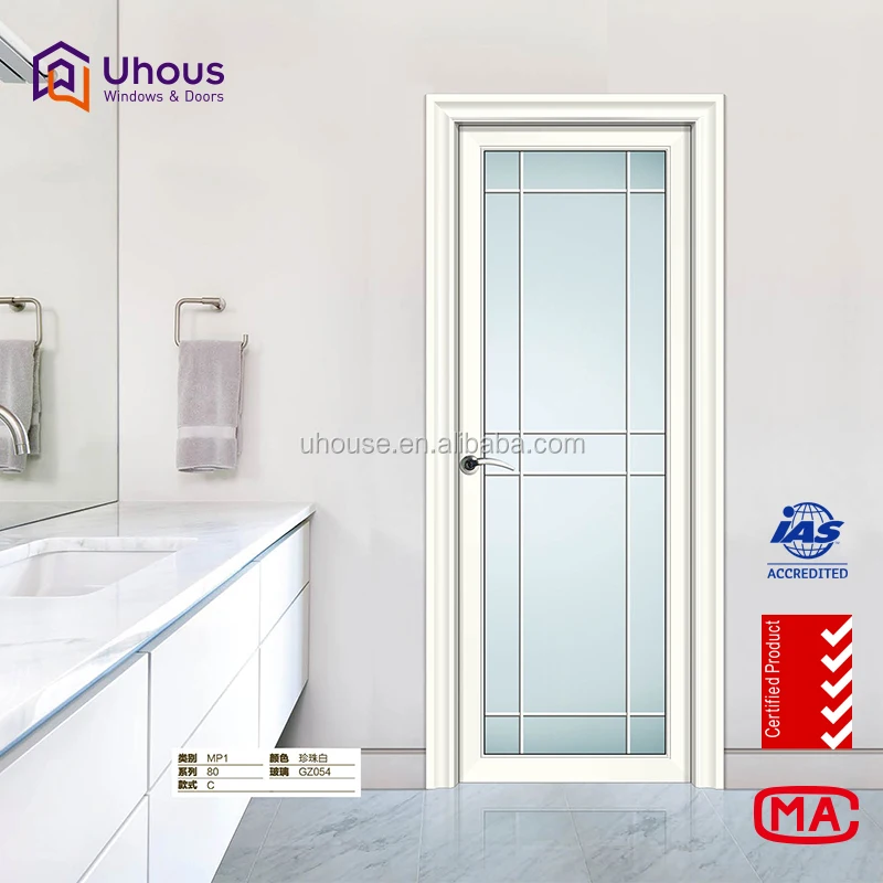 Cheap price latest model aluminium frame  frosted glass waterproof bathroom door