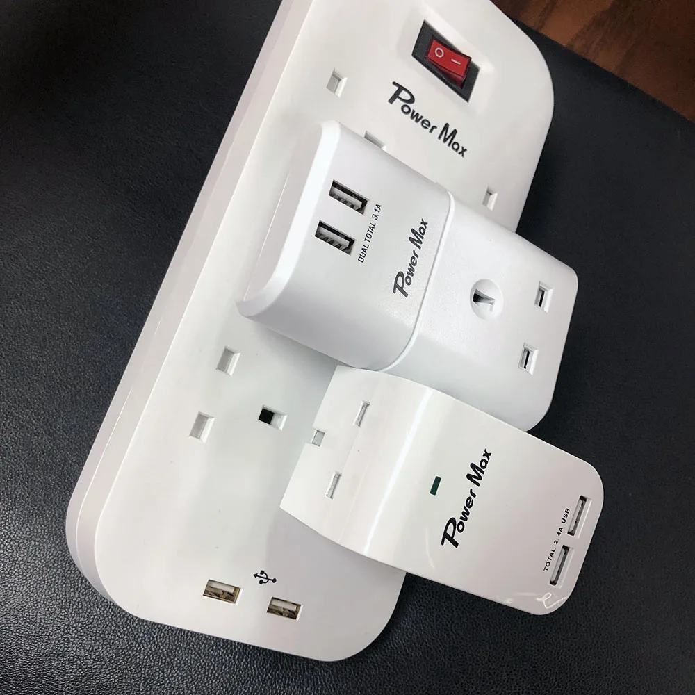UK ADAPTER WITH USB SURGE PROTECTOR AC Travel Power Plug Converter 3 Pin UK Plug Adapter with Fuse