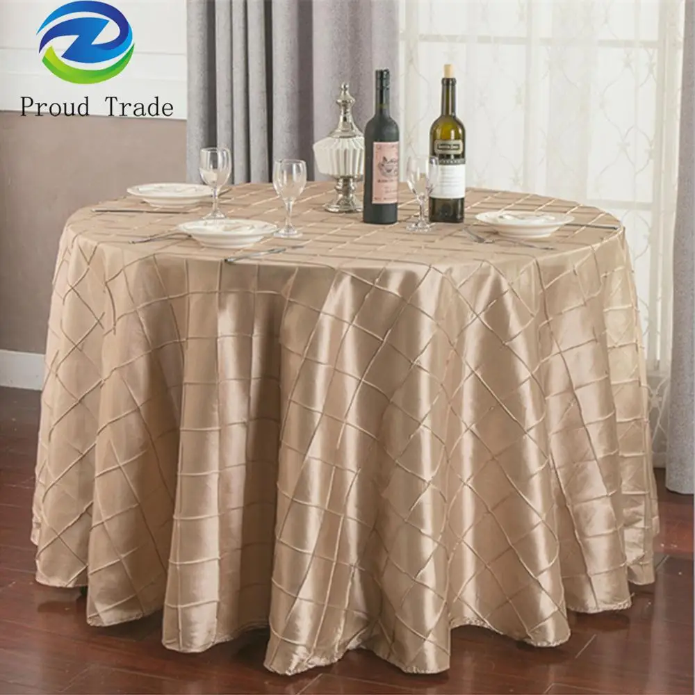 Cheap round taffeta pintuck tablecloth for wedding