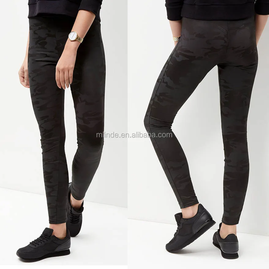 Custom Outdoor Clothing Black Coated Camo Print Army Leggings Commando Trousers Pants