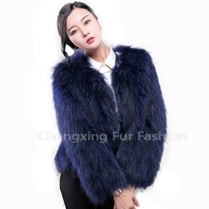 CX-G-A-187B New Classic Hand Knitted Fur Jacket Women Real Raccoon Fur Coat