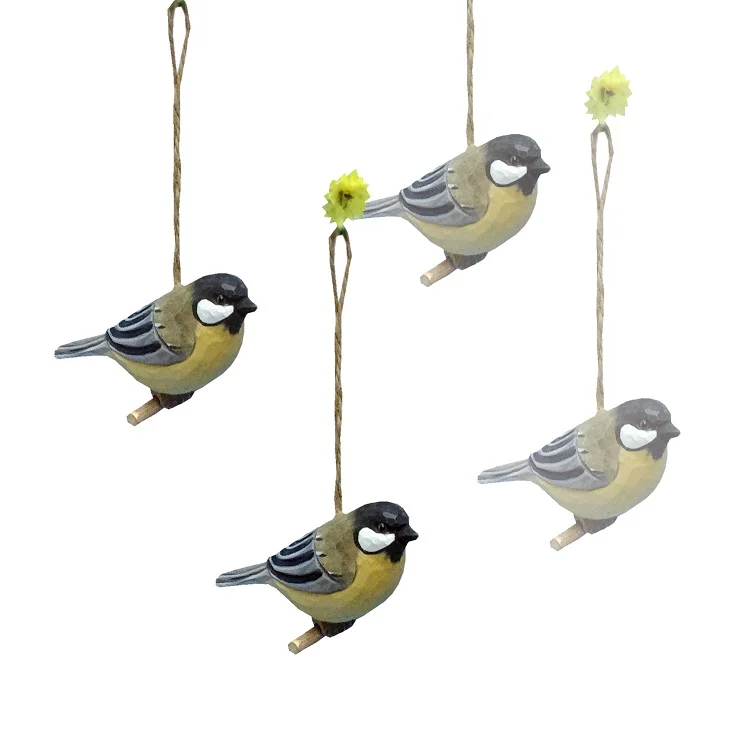 Factory Wholesale Wooden Carving Birds Model Crafts Decoration Blue Jay Carved Wooden Bird