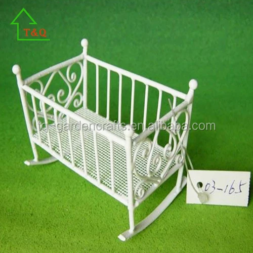 
Miniature Dolls House 1:12 Bedroom Furniture White Wire Wrought Iron Rocking Bed 