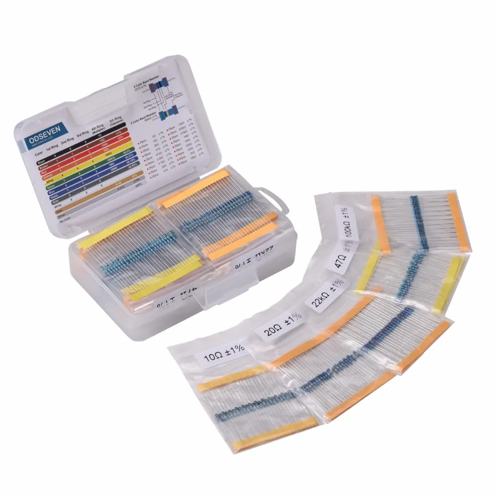
ODSEVEN 18 Values 1/4W 1% Resistor Kit Assortment 0 Ohm-1M Ohm (Pack of 575) 