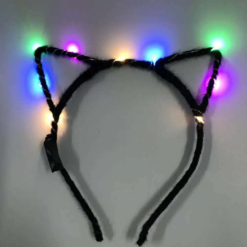 Головная повязка с подсветкой для Хэллоуина, модная светодиодная мигающая головная повязка с кошачьими ушками, поставка для вечеринки