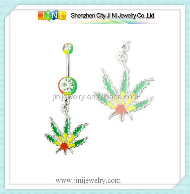 Surgical steel piercing marijuana leaf