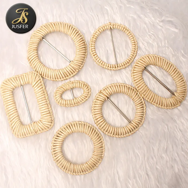 Round handmade weaving zinc alloy buckle with PE rattan
