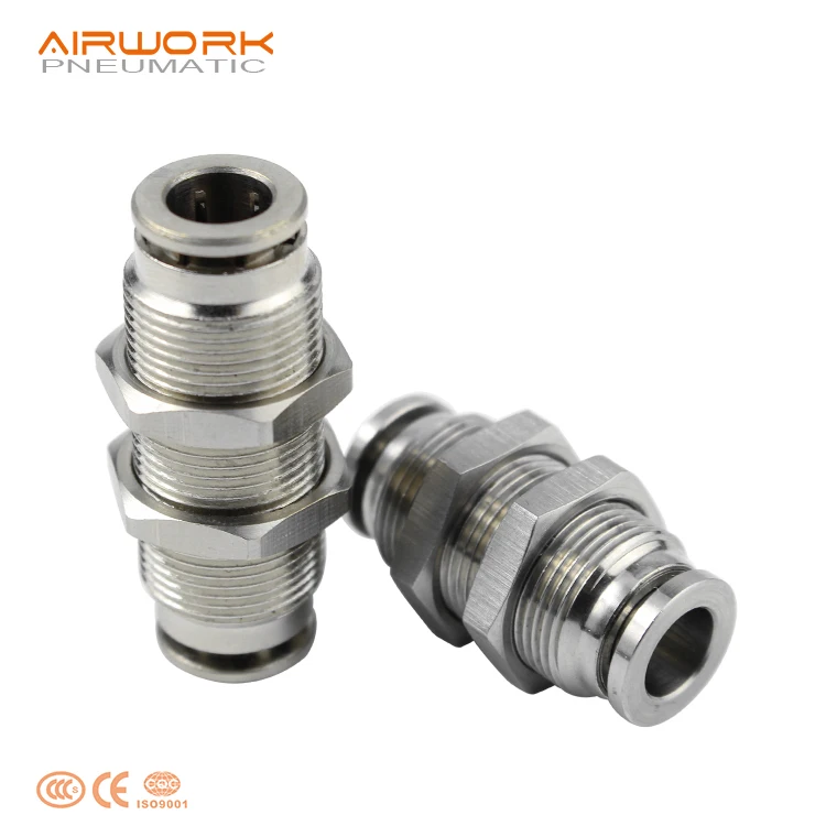 PM pneumatic brass copper bulkhead union straight quick connect air fitting connector