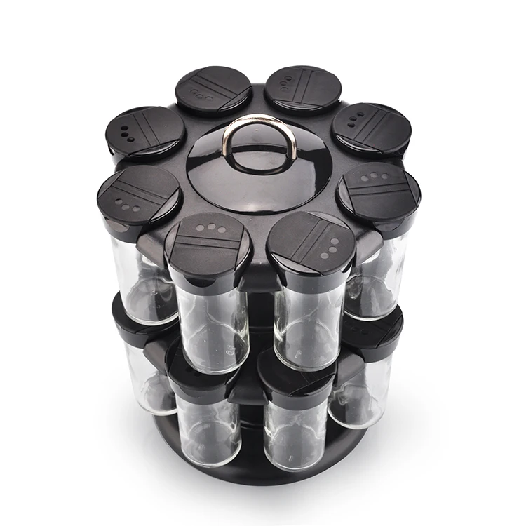 Kitchen & tabletop 16pcs Double-layer Rotary Plastic Spice Rack Sets With Spice jar