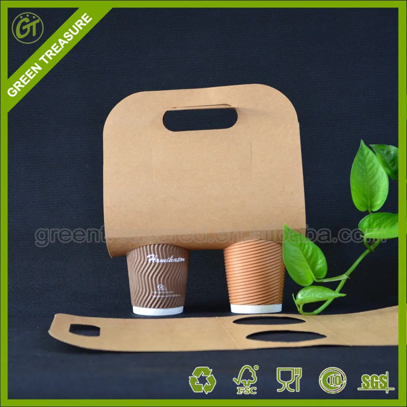Take away coffee cup custom logo kraft paper cup holder with handle
