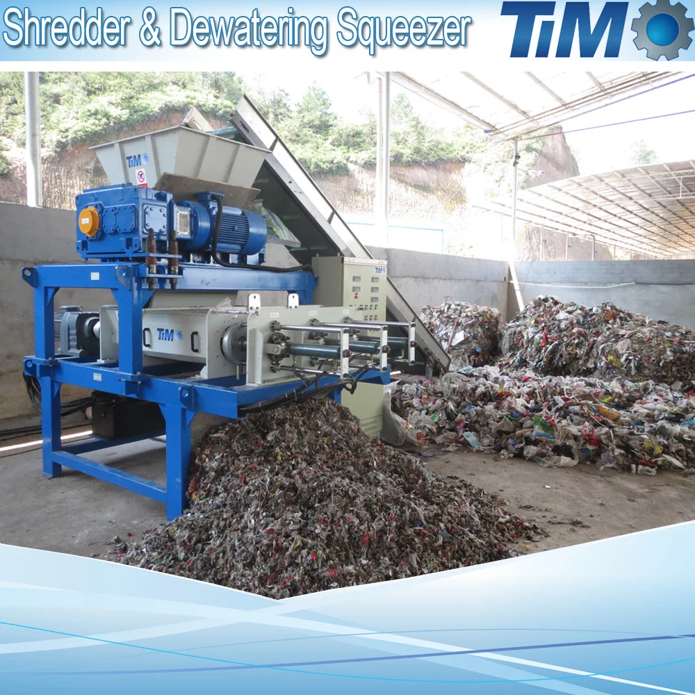 industrial shredder and dewatering screw press for RDF waste shredding drying