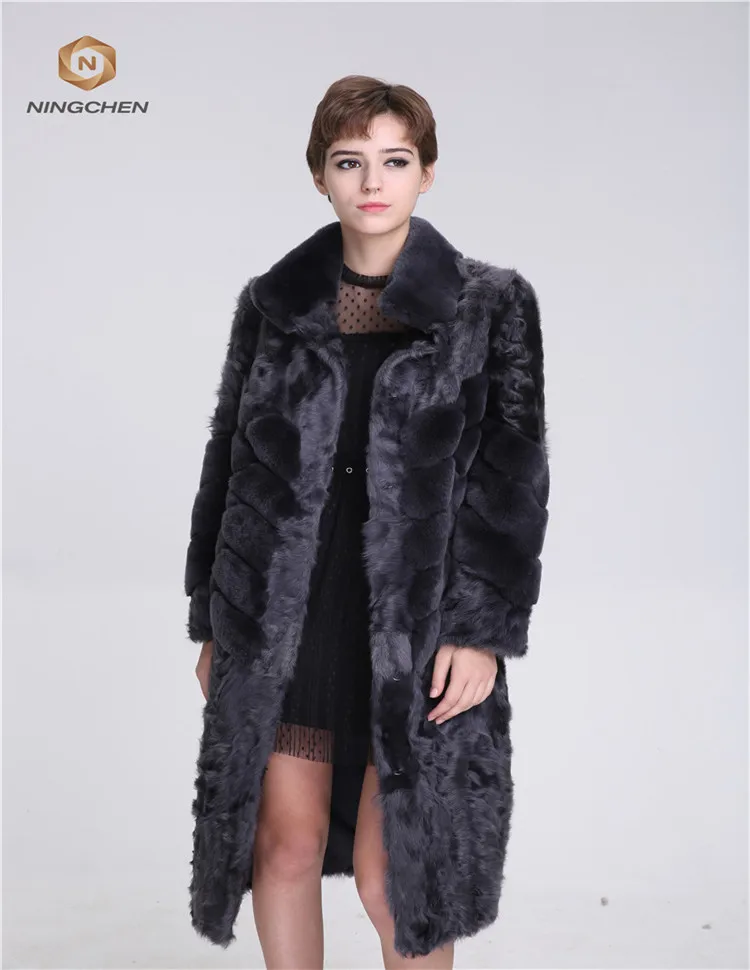 
Long Style Black Color Rex Rabbit And Lamb Fur Coat for Fashion Ladies from China 