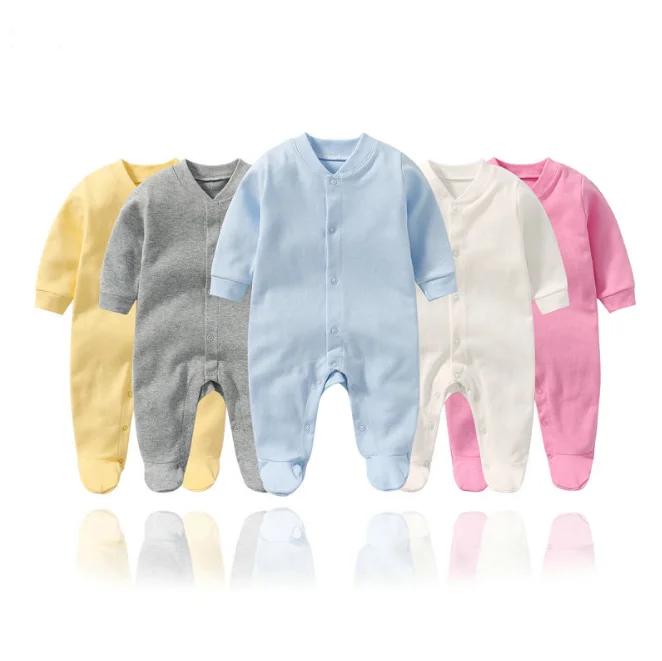 100% cotton baby sleepsuit feeted romper plain color for customized
