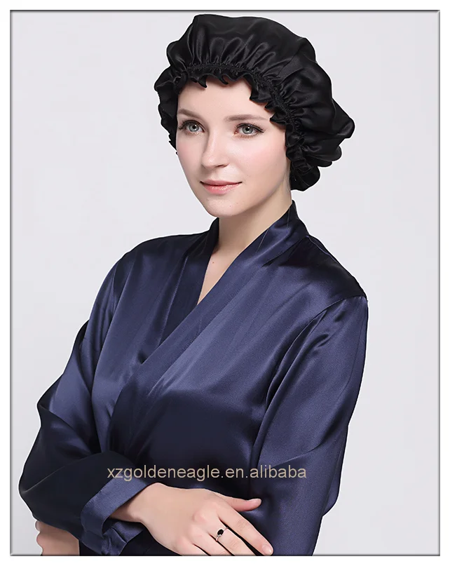 100% Silk Sleeping Bonnet--Black Color