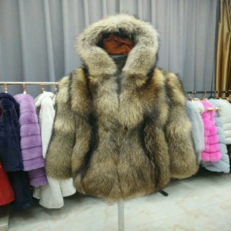 Real Raccoon Fur Jacket Women Thick Warm