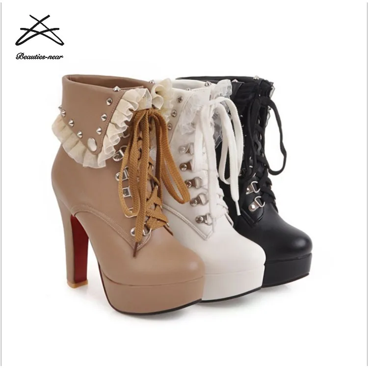 2018 Autumn shoes big size high heel women ankle boots rubber boots