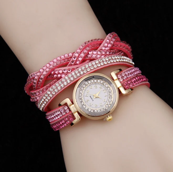 Fashion Luxurious twist leather full rhinestone quartz Watch for women Dress gold ladies casual women bracelet watch