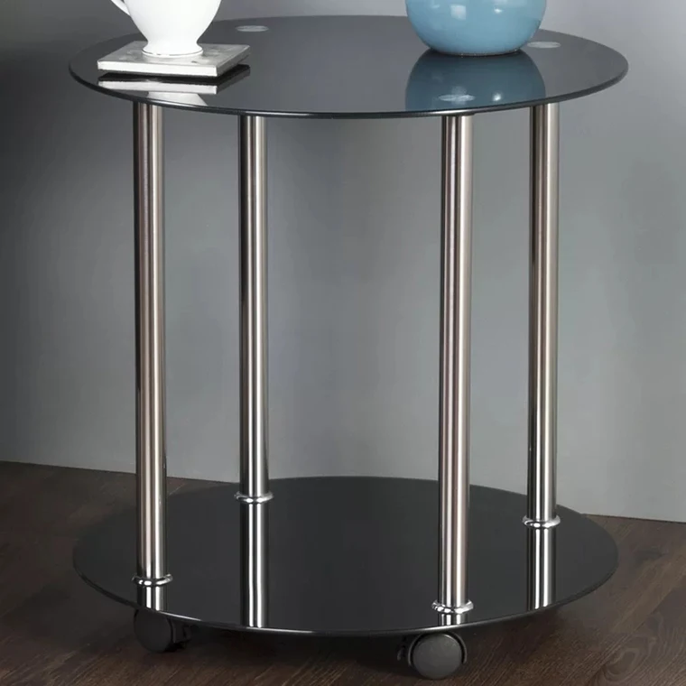 
Round glass top plastic wheel coffee table / coffee table with wheels 