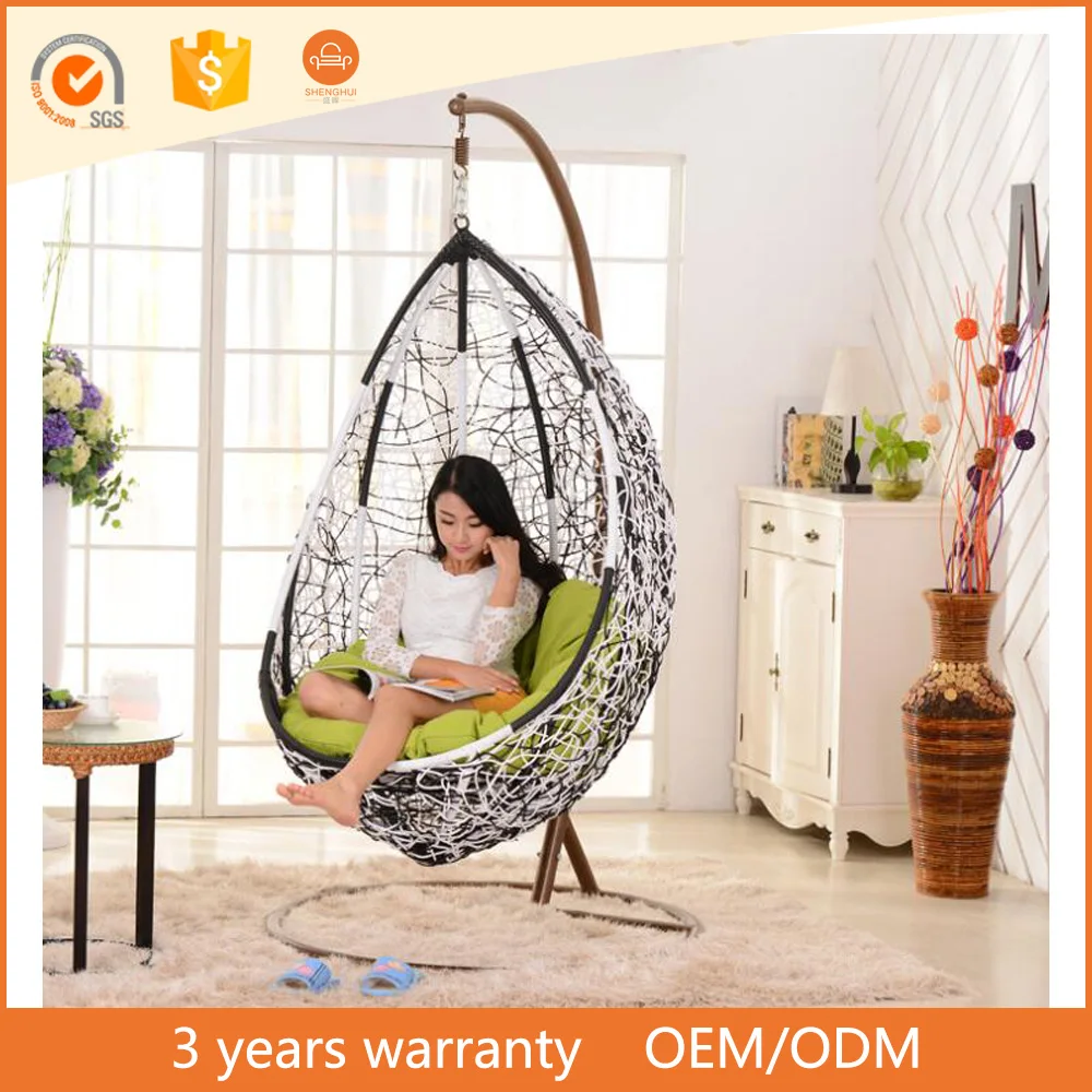 
Balcony Garden Handmade Egg Shaped Swing Rattan Chair / Reclining Outdoor Swing Chair 