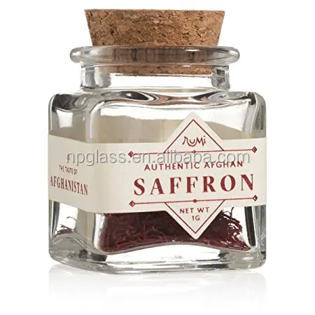 square clear glass spice jar with cork