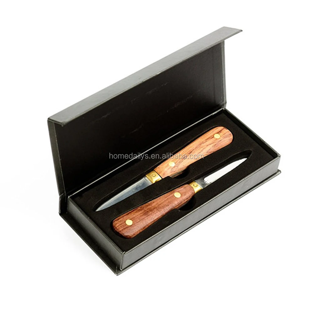 Set of 2 Stainless steel Oyster Shuckking Knife with wood handle