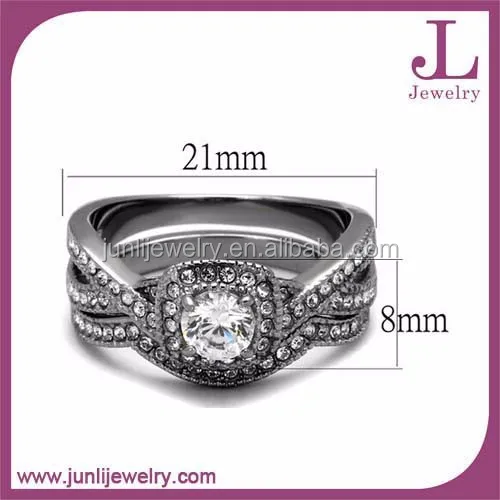 2 Pieces Diamond Ring Set Stainless Steel Fashion Engagement Wedding Ring