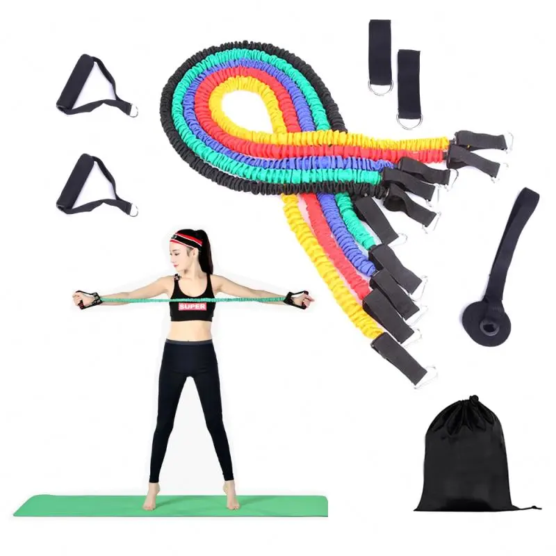 Resistance Tubes With Heavy Duty Protective Nylon Sleeves Anti-Snap 11 Pieces Set Waist Resistance Bands