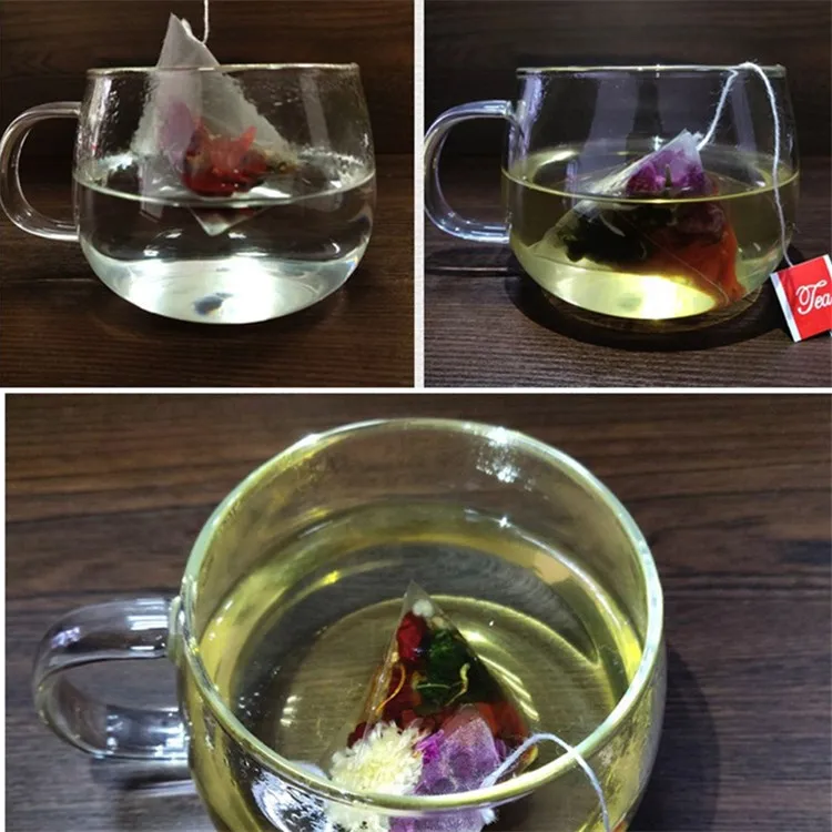 
Biodegradable triangle empty pyramid shape nylon mesh drawstring tea bag 6.5*8cm 