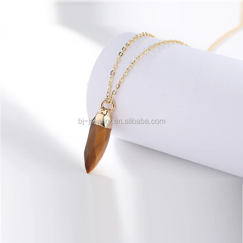 Fashion New Crystal Point Quartz Natural Stone Pendant Gold Chain Necklace