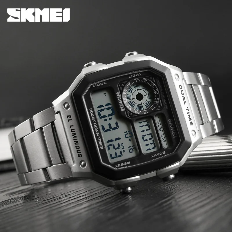 New Arrivals 2018 Sport Watch Digital Led Luminous Clock Luxury Stainless Steel Waterproof Square Fashion Skmei Men Wrist Watch