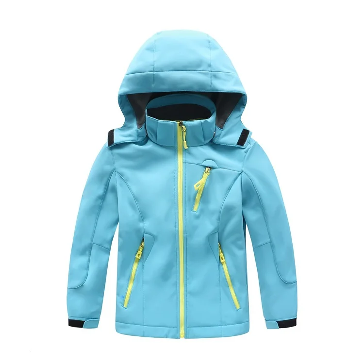 
Kids Softshell Jacket hood Highly breathable water-resistant Soft shell wind breaker jacket for hiking 