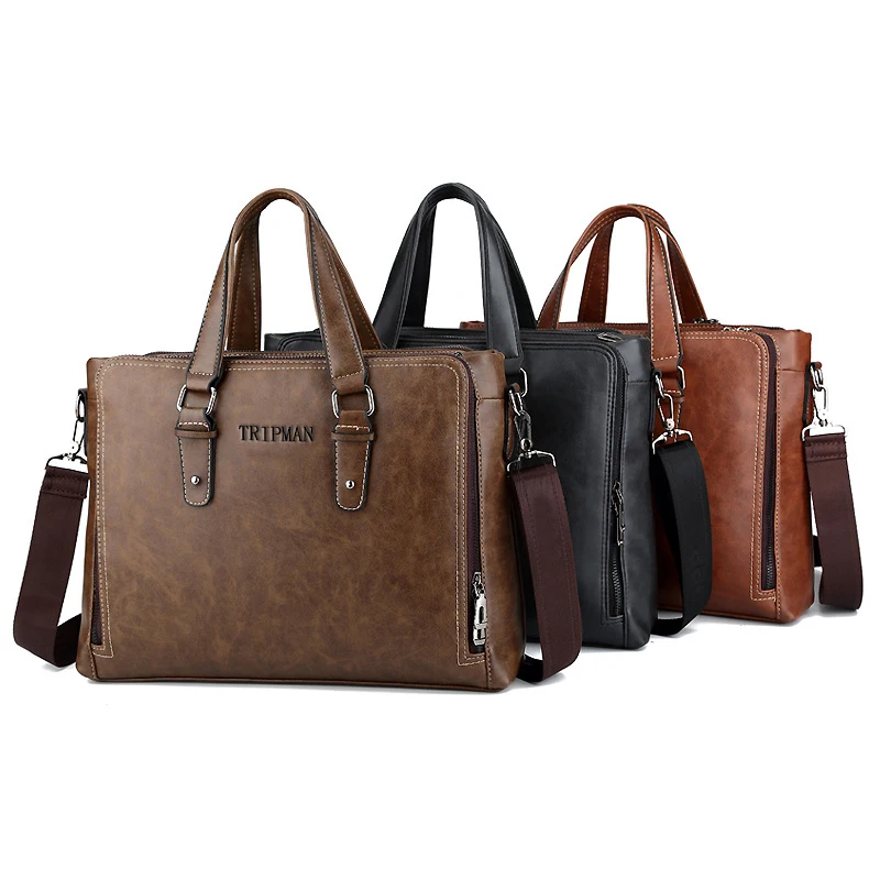 TRIPMAN PU Leather Men Briefcases Office Business Large Capacity Handbag Laptop Crossbody Shoulder Bags For Male