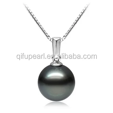
Qifu Elegant 14K White Gold Pendant 9.5-10mm AAA Black Tahitian Pearl Jewelry customized 