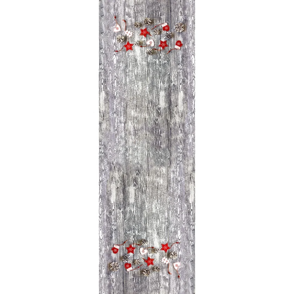 Grey wood grain with Christmas decoration children star party table runner