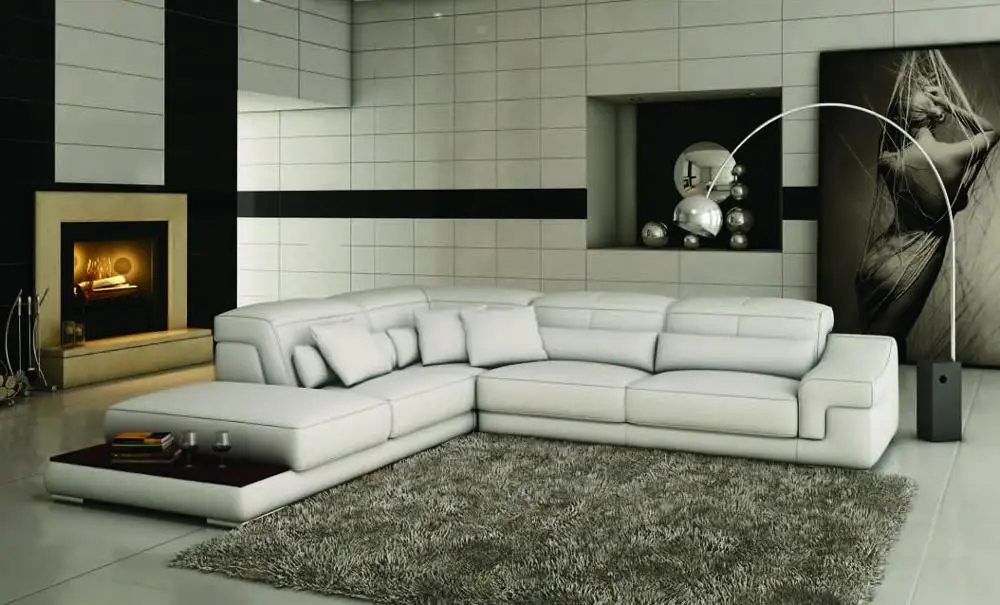 canada hot sale model design leather sectional sofa set L shape sectional corner sofa living room furniture with coffee table