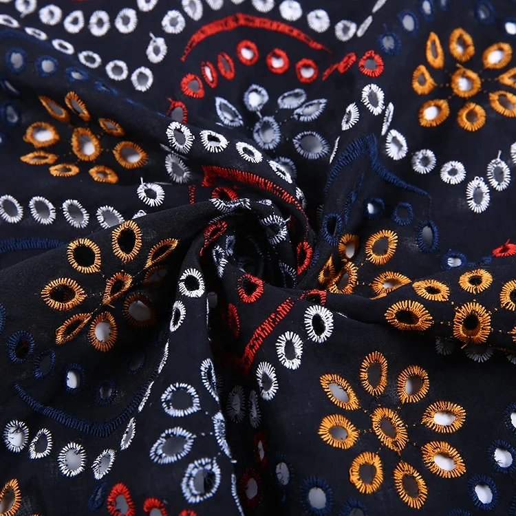 Фабричная дешевая оптовая продажа, хлопковая вуаль с зубчатыми ушками, сетчатая ткань с вышивкой, Модная трикотажная ткань с индивидуальным цветом, TUV