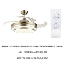 Advance Lighting High quality36in 25W led chandeliers electronics bladeless decorative ceiling fan with tri-color light