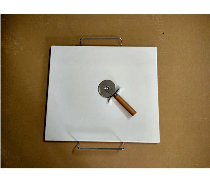 Cheap price heat resistance round or rectangle pizza stone set,ceramic pizza baking stone with pizza cutter and serving rack