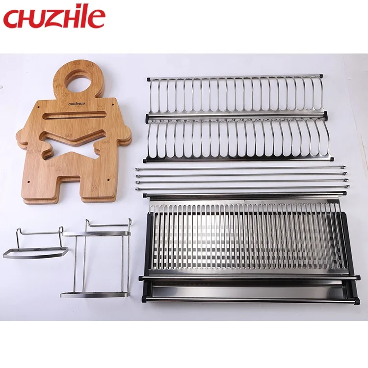 Simple 2 tier collapsible bamboo dish drying rack for kitchen drainer dish l3 Chuzhile