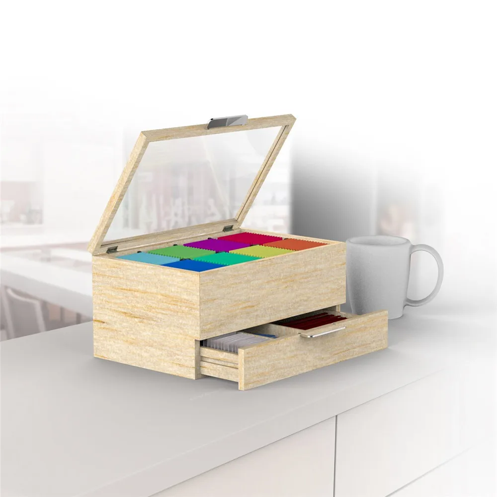 Wooden Tea Bag and Condiment Organizer, Brown