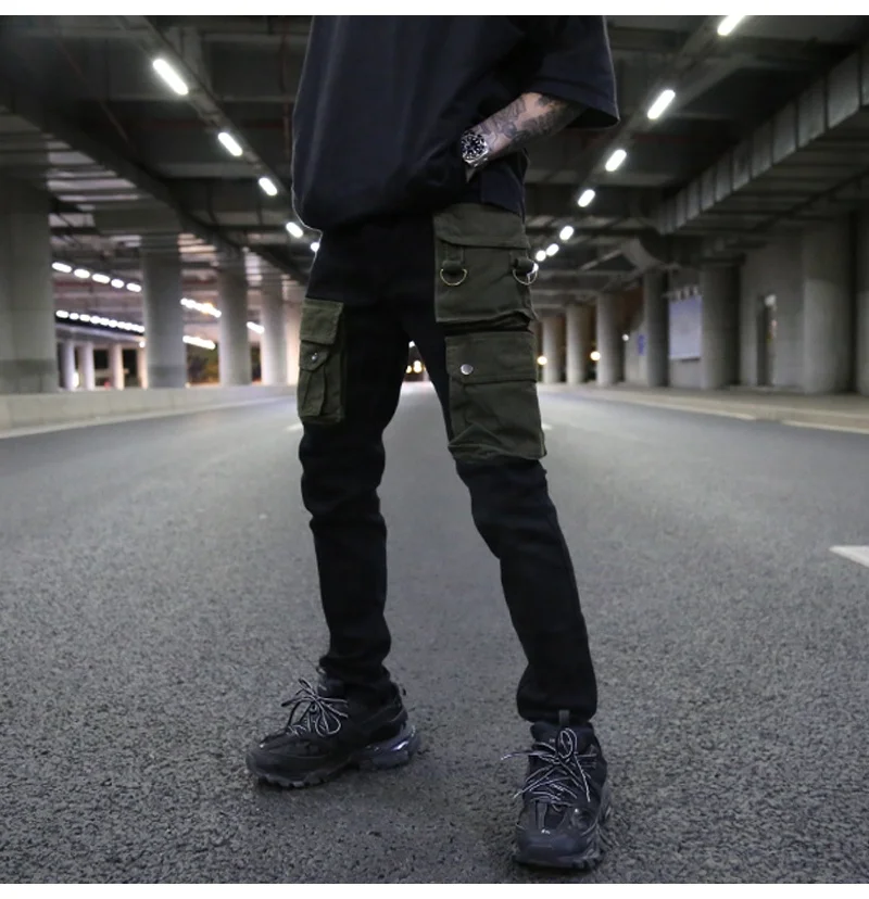 
OEM new style ripped pent style stock dropshipping men black cargo jeans 